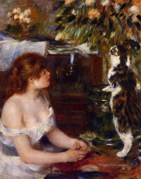 Pierre Auguste Renoir Woman With a cat Oil Paintings